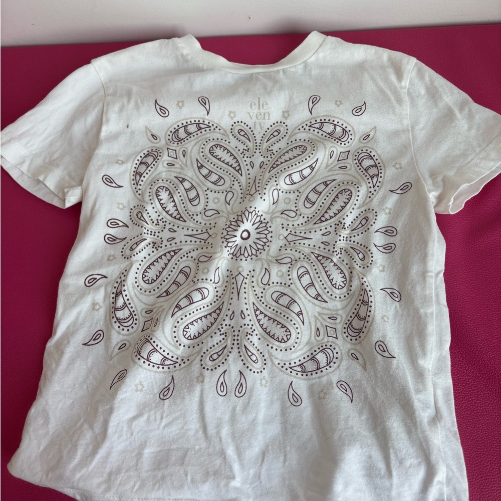 EleVenty White Graphic Tee with Brown Mandala Print